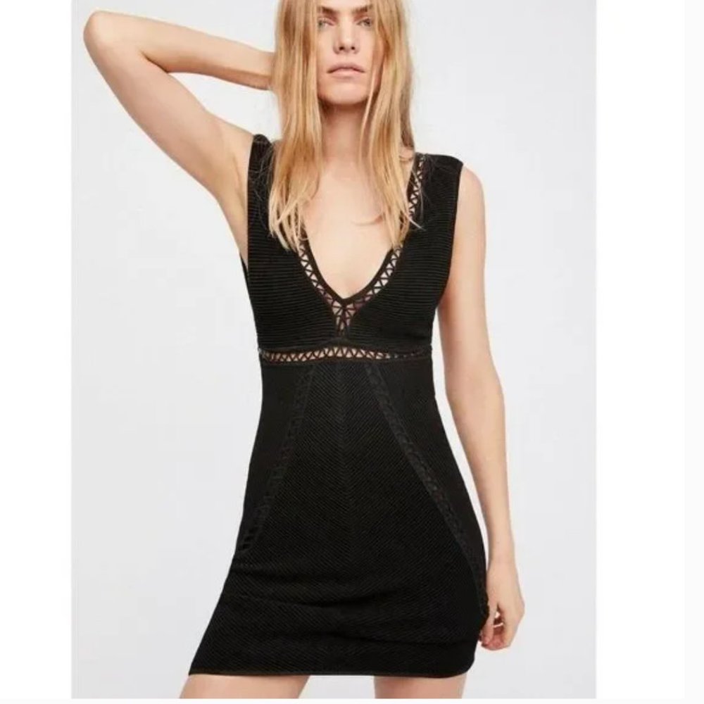 FREE PEOPLE RAZZLE DAZZLE RIBBED BLACK DRESS